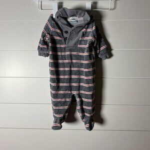 Ralph Lauren Infant Velour Sleeper Gray with White & Red Stripes 3 Months